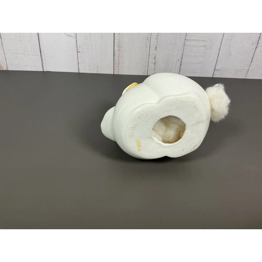 Vintage White Ceramic Bunny Rabbit Figurine Fluffy Tail Hand Painted Gold Ears